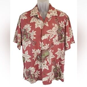 Tommy Bahama Silk Shirt Men SIZE MEDIUM Red/Green/white Guitar Floral Hawaiian M